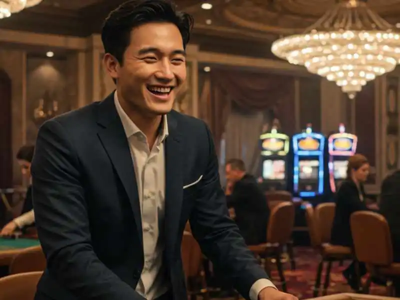 Smiling man in a suit seated at a casino table, symbolizing smart in-play NBA overtime wagering.