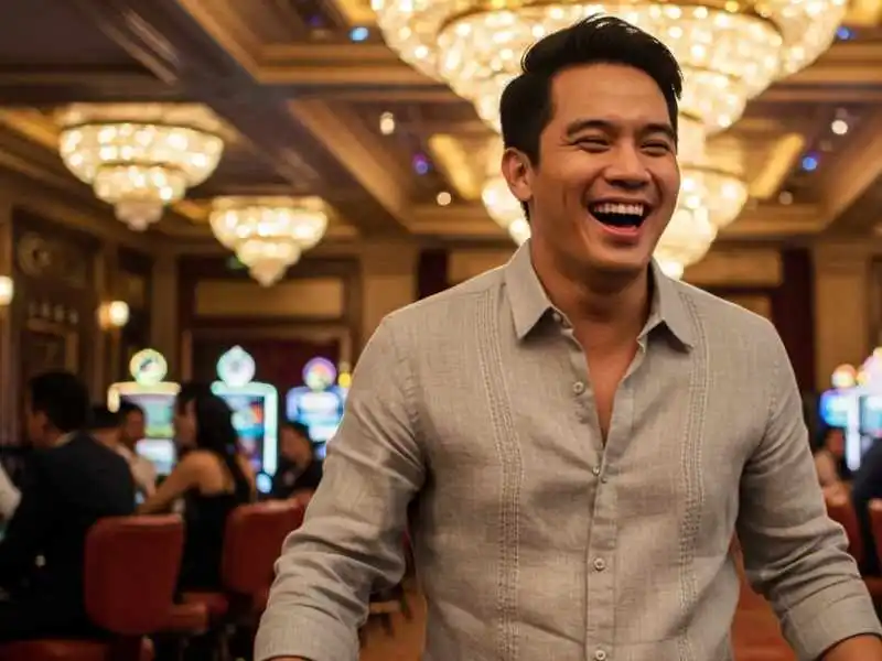 Smiling man enjoying his time in a luxurious casino, reflecting the excitement of Crazy Time