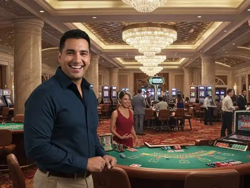 Smiling man at a casino table representing the thrill of playing Fish games