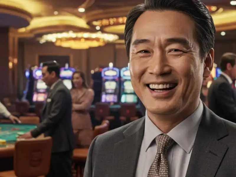 Smiling man in a suit at a casino, reflecting the excitement of Fish games