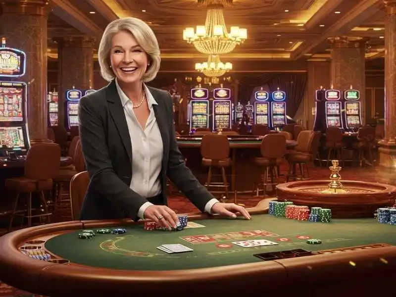 Woman dealer at a casino table representing Online basketball betting atmosphere