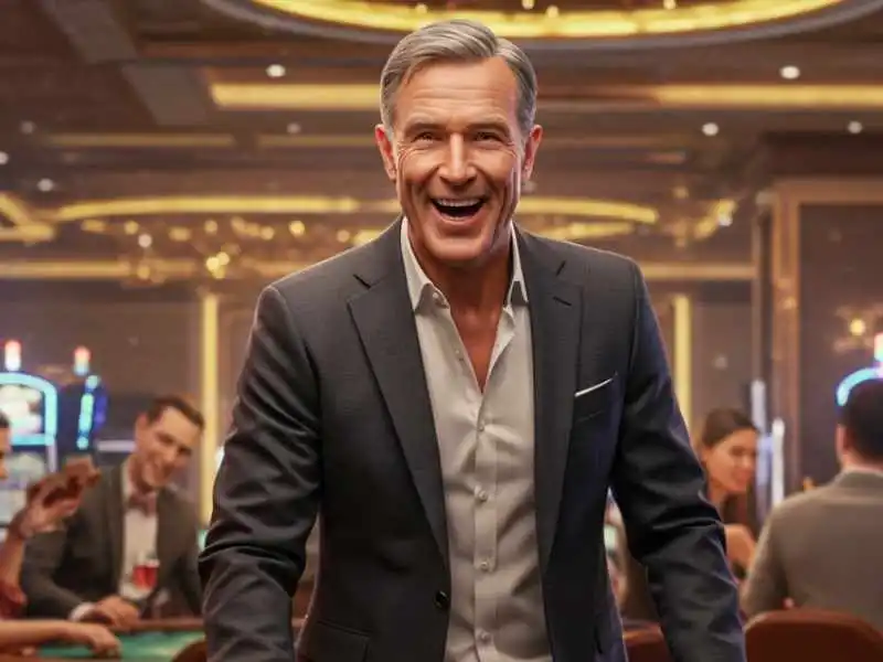 Confident man smiling at a casino table after a Lucky 9 win