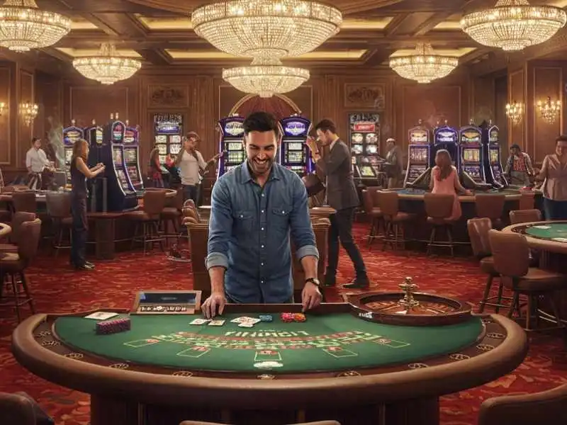 Man smiling at a casino table while playing Lucky 9