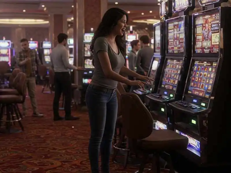 Woman playing on Jackpot Meter Slot machine inside casino