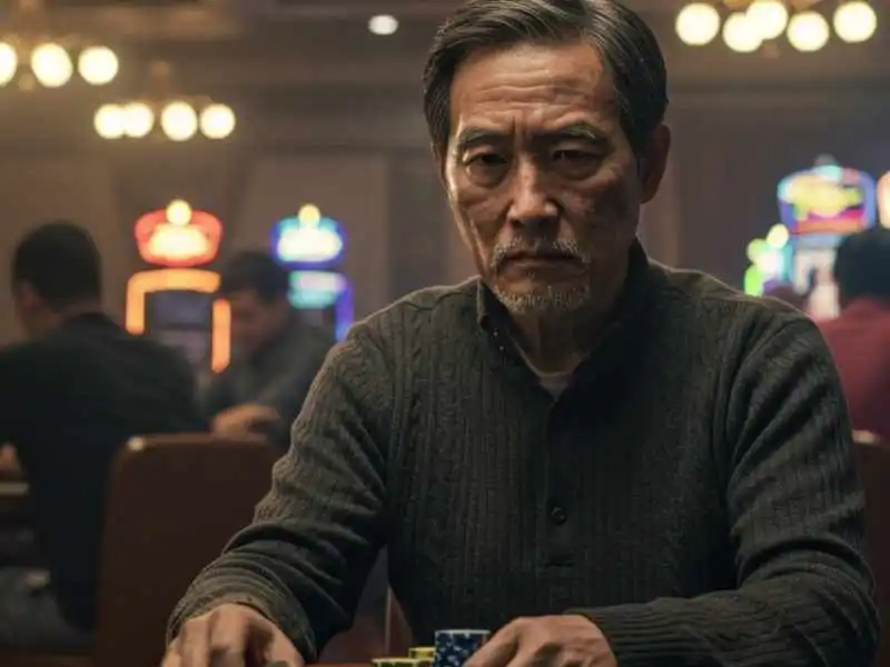 Focused elderly man playing poker at MWPlay casino