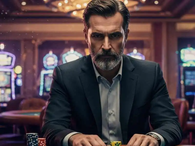 Focused man playing poker at Manila888 Casino