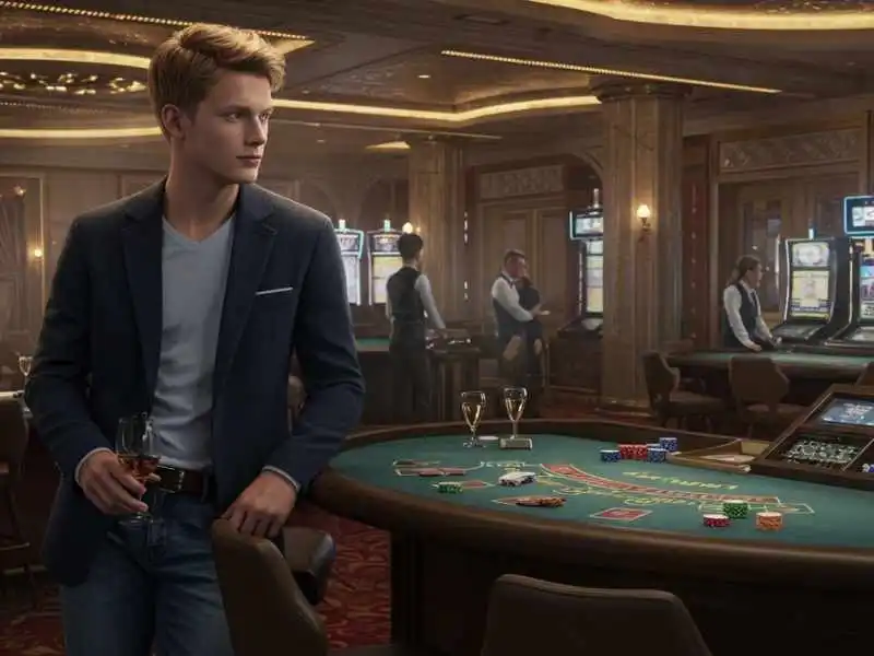 Man enjoying a drink while observing blackjack at Manila888 Casino