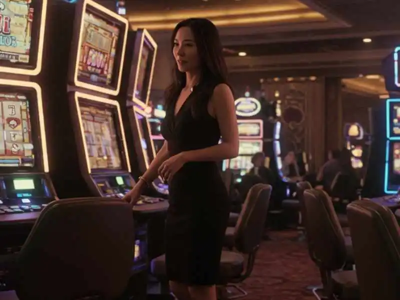 Elegant woman playing slots at Manila888 Casino