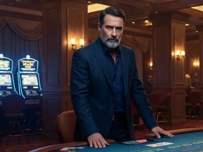 Man in suit playing cards at TMTPlay Casino table