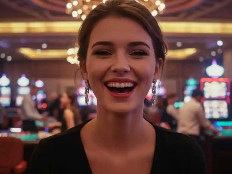 Happy woman enjoying slot machines at Extreme Gaming88