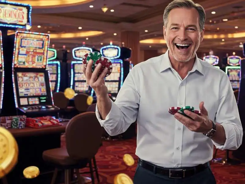 Mature man holding cash and winning slip at Casino Filipino Manila Bay