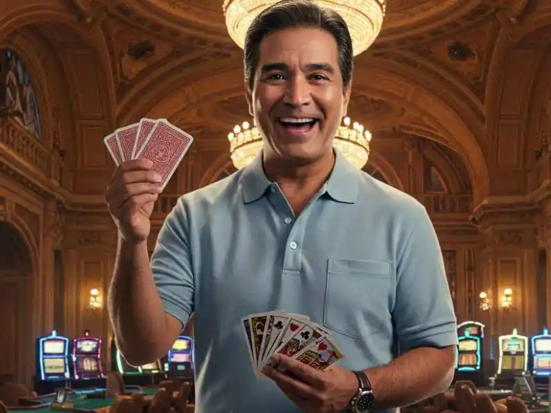 Man showing a winning poker hand at Sugar Bang Bang casino