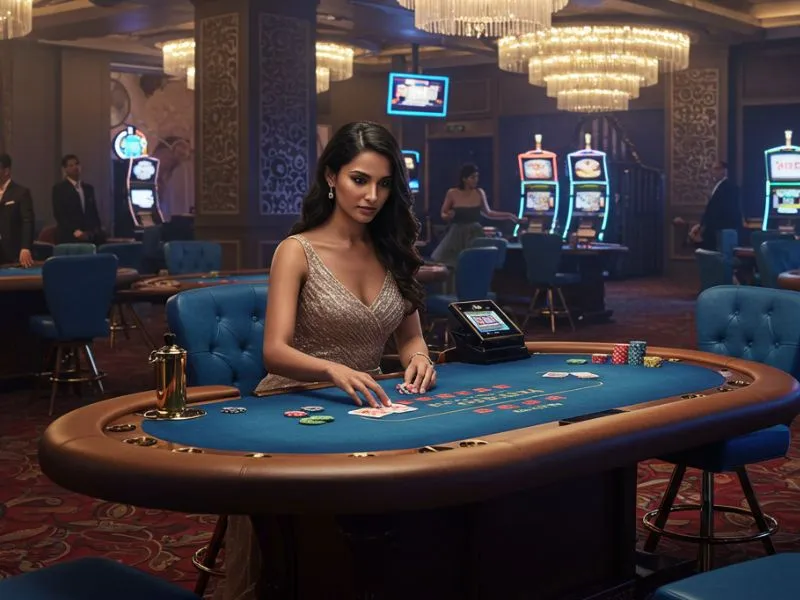 Female dealer prepares a new game at Casino Filipino