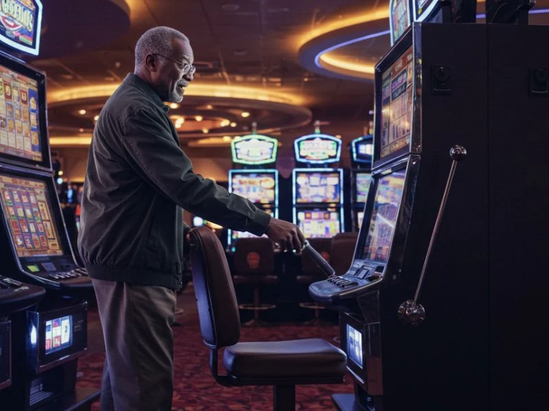 Senior man enjoying slots at Casino Filipino Manila