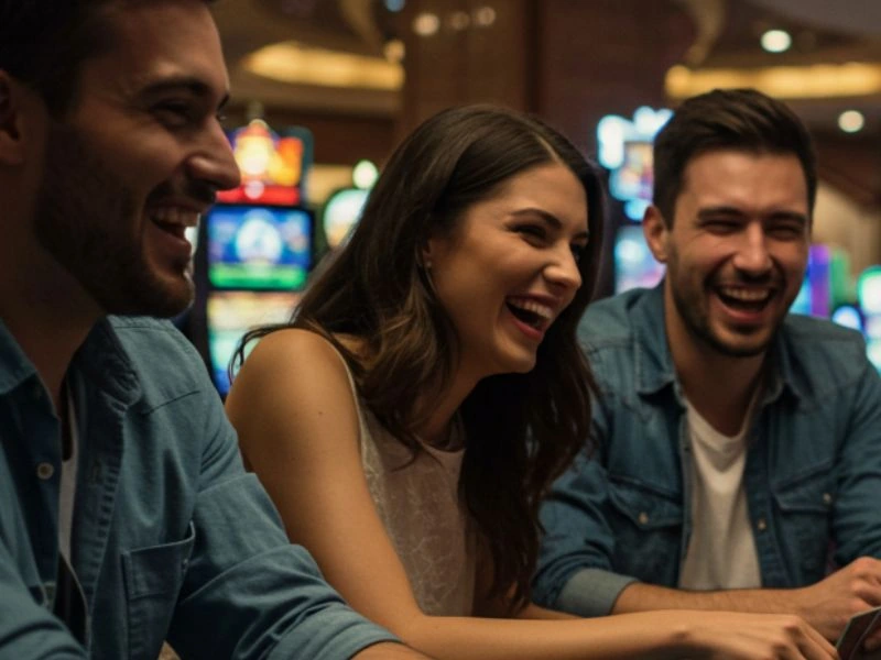 Smiling couple betting at a game near Meter Slot machines