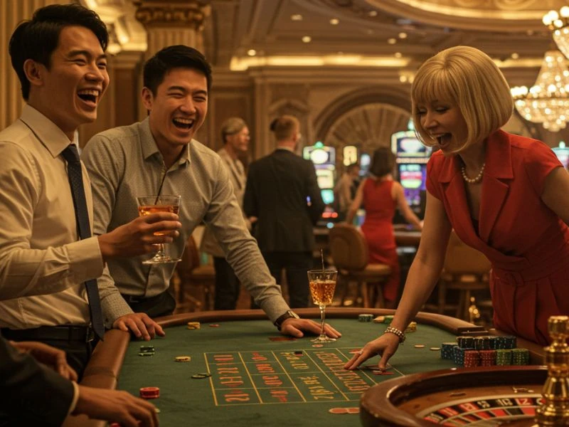 Casino guests laughing during a game near Meter Slot