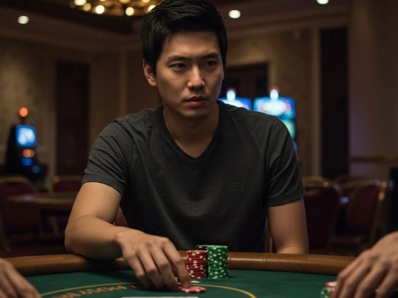 Young man focused on poker game at Tmtplay Online Casino