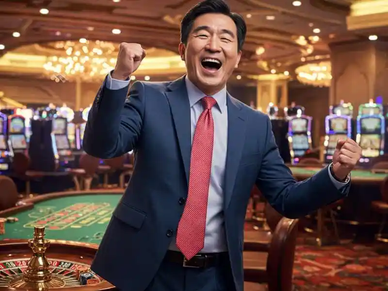 Businessman celebrating a big win at Extreme Gaming88 casino table