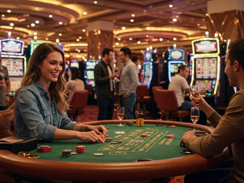 Couple enjoying drinks while playing poker at extremegaming88.