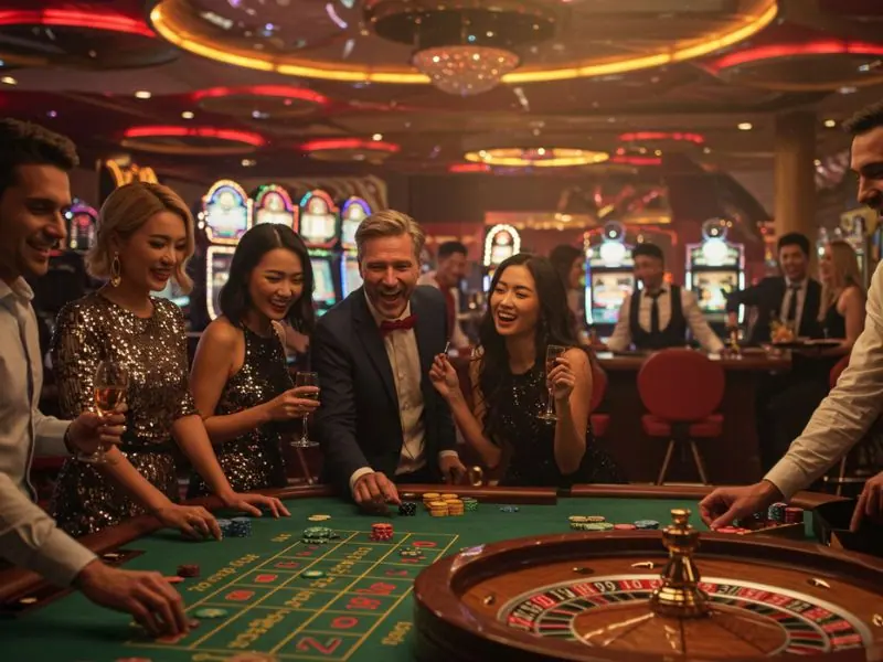 Group of friends playing poker and enjoying their time at extremegaming88.