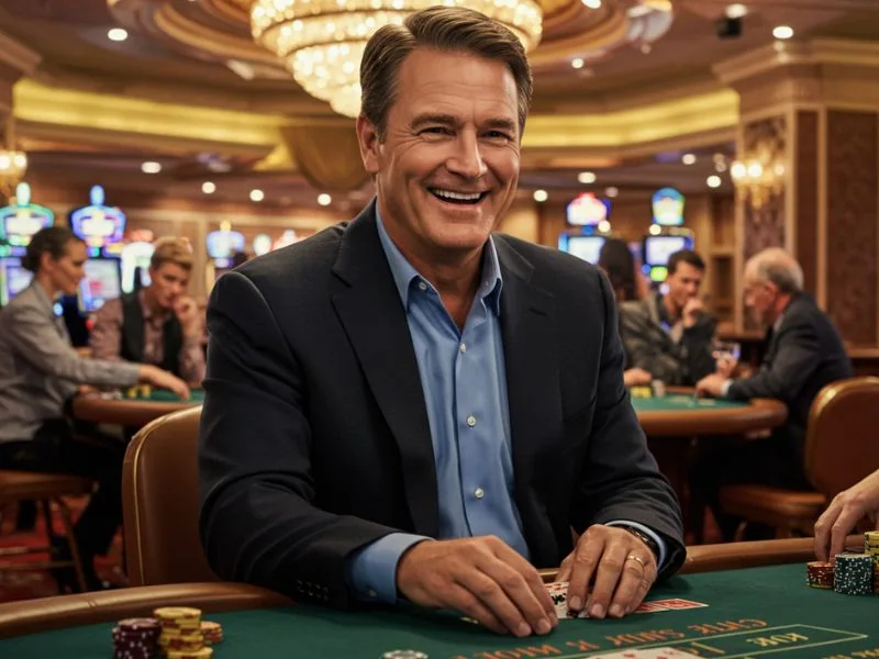 Senior man placing a bet while playing poker after completing extremegaming88 registration.