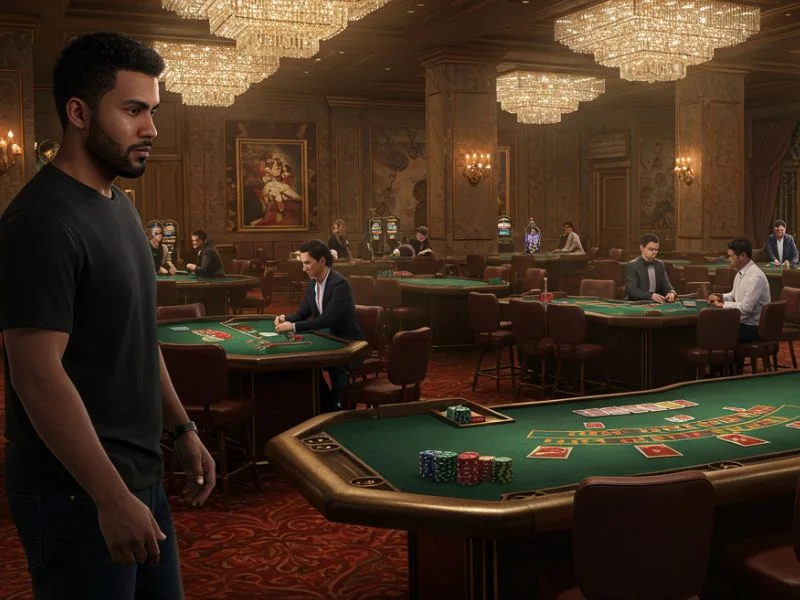 Bearded man walking past Game Club PH poker tables