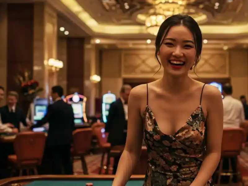 Smiling woman in floral dress enjoying a luxurious evening at Maharlika Play Casino.