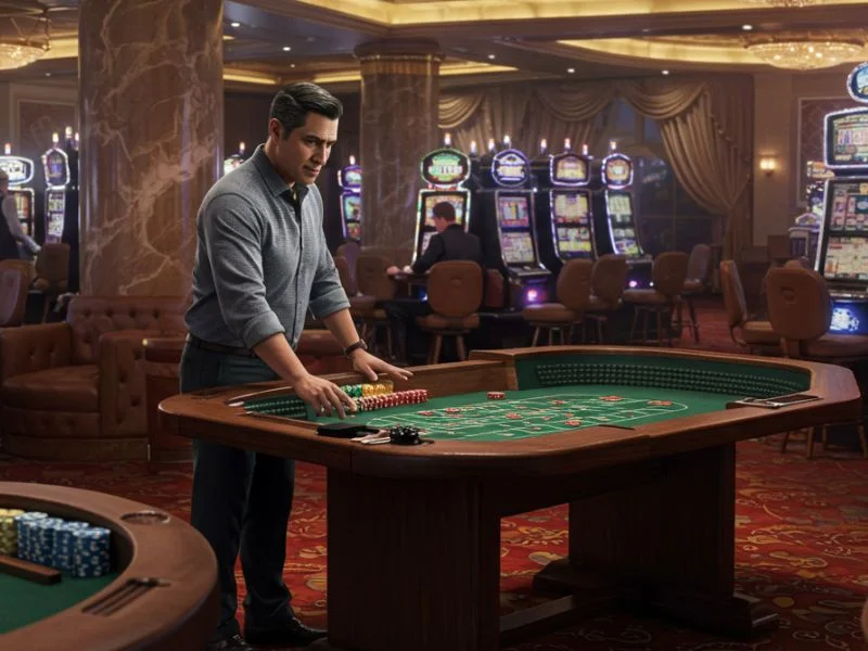 Man playing cards at MWPlay app-inspired casino table