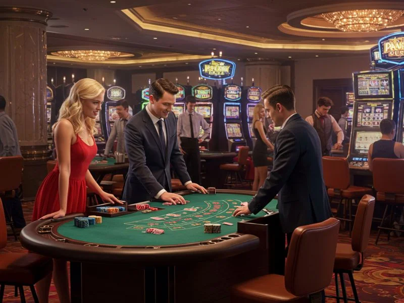 Group of players enjoying a lively MWPlay app casino setting
