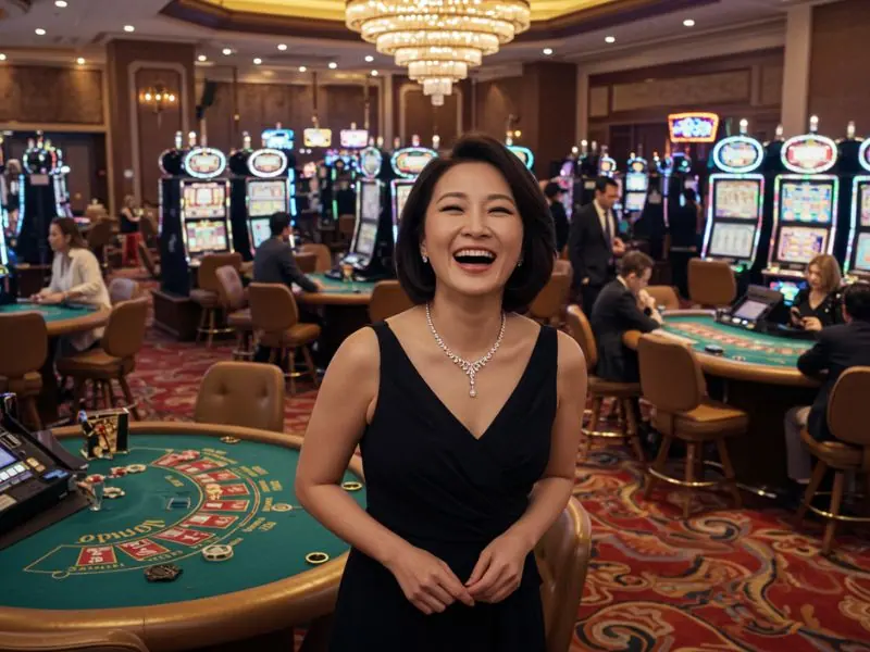 Fashionable woman striking a confident pose at the poker table, representing pinoy players.
