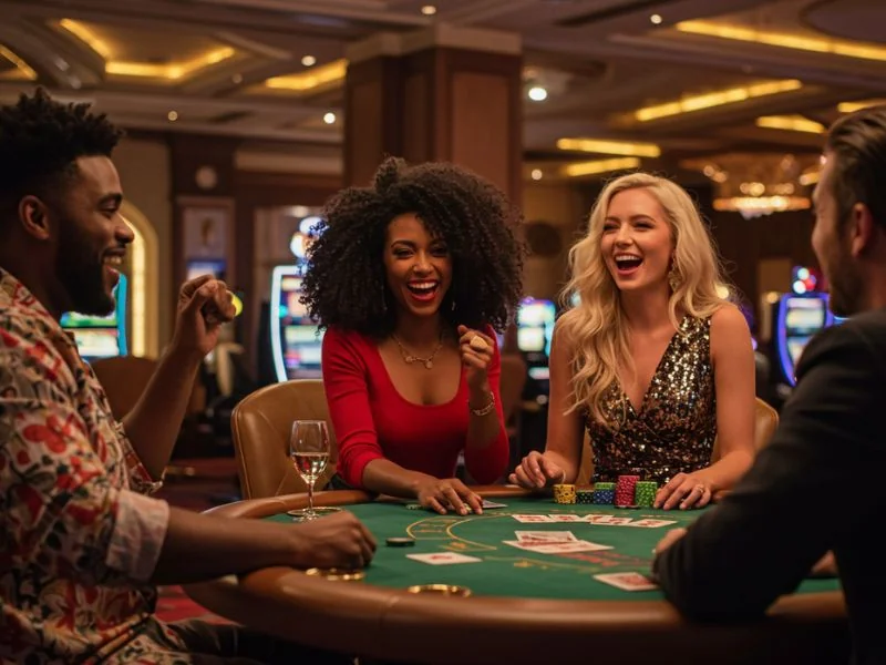 Group of pinoy players laughing and enjoying their casino night together