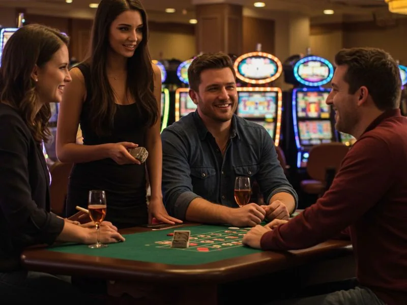 Couples enjoying drinks and playing poker in a relaxed setting, themed around extreme gaming 88 login.