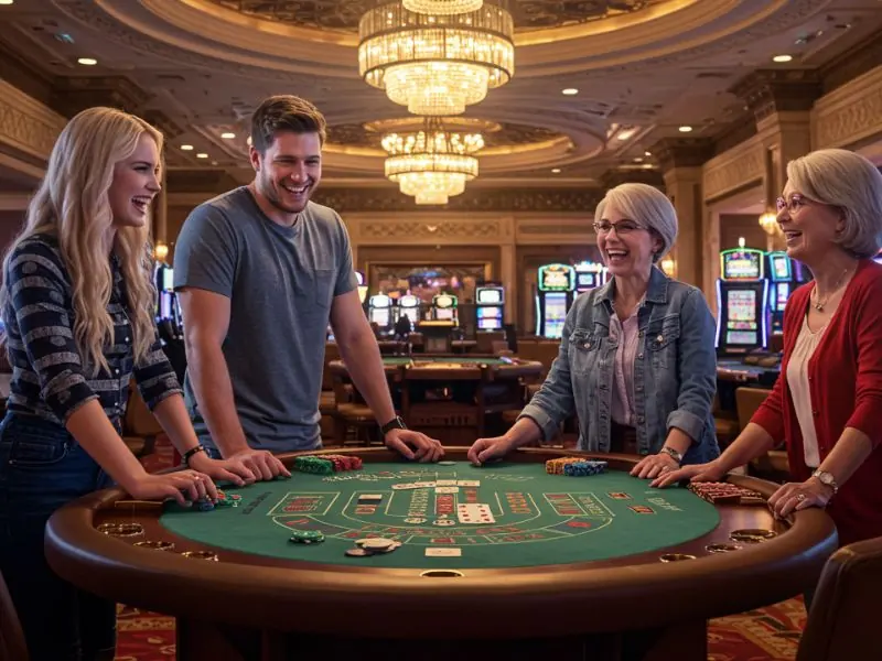 Group of friends laughing and enjoying a poker game indoors, representing the excitement and fun of the Extreme Gaming 88 login experience.