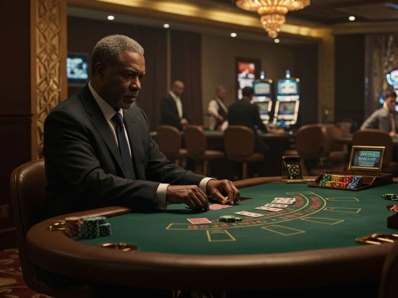 "An elderly man intensely focused while playing online poker on a laptop, representing extreme gaming 88 login experience"