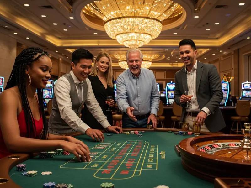 A happy crowd enjoying and betting together while playing Lodi291 Online Casino Games.