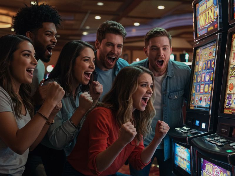 "Mga kaibigan na masayang naglalaro at nananalo sa PH444 Slot online casino"