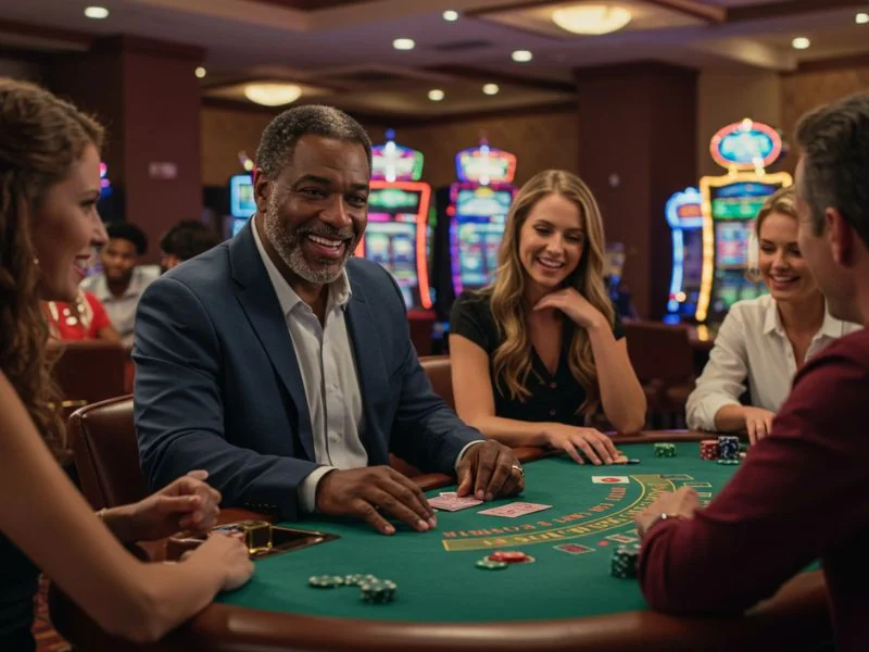 Happy colleagues enjoying exciting games together at PHL63 Online Casino.