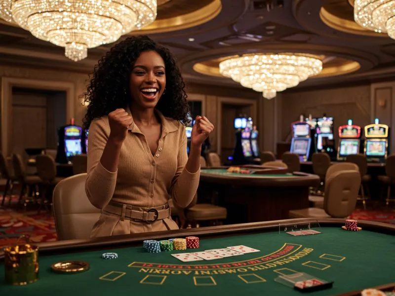 Happy woman enjoying games at PHLove Online Casino with exciting rewards and entertainment.
