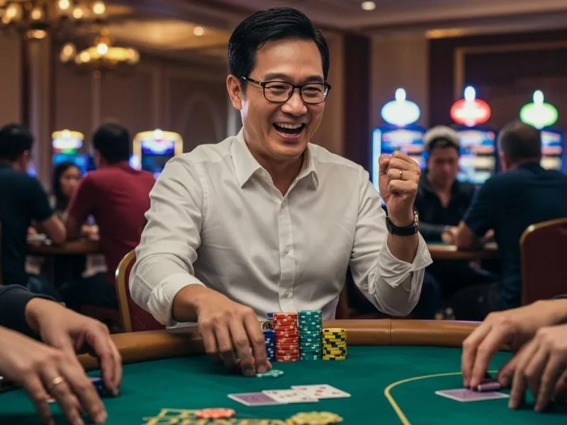 Casino junket operator Philippines player cheering a big win at the casino