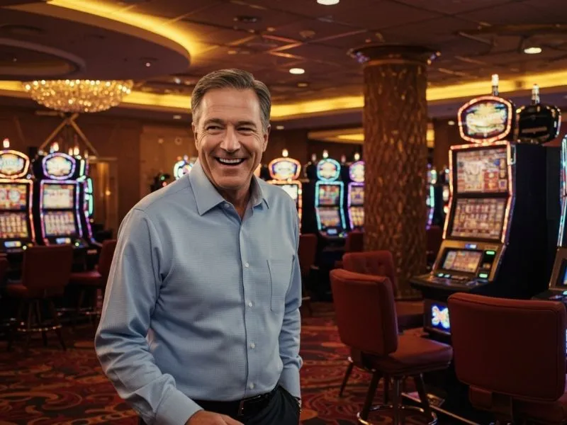 Casino junket operator Philippines man smiling while watching exciting casino games
