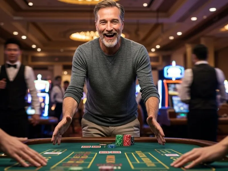 Happy old man playing poker after cczz casino login register philippines