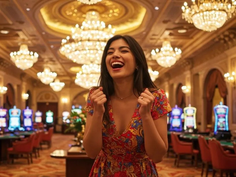 Guest enjoying nightlife at Elyu Casino with vibrant lights and entertainment