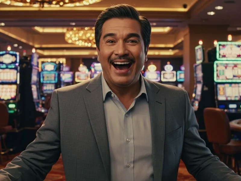 Man laughing and enjoying the lively elyu casino ambiance