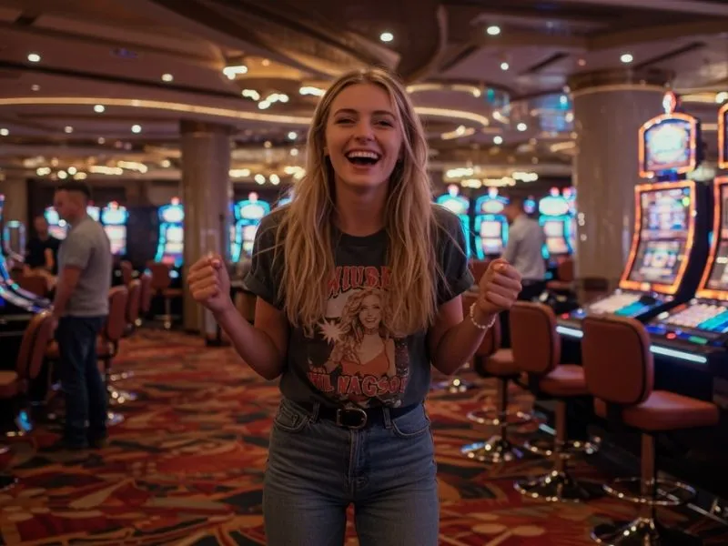 Happy guest smiling while enjoying the lively crowd at Hann Casino Resort