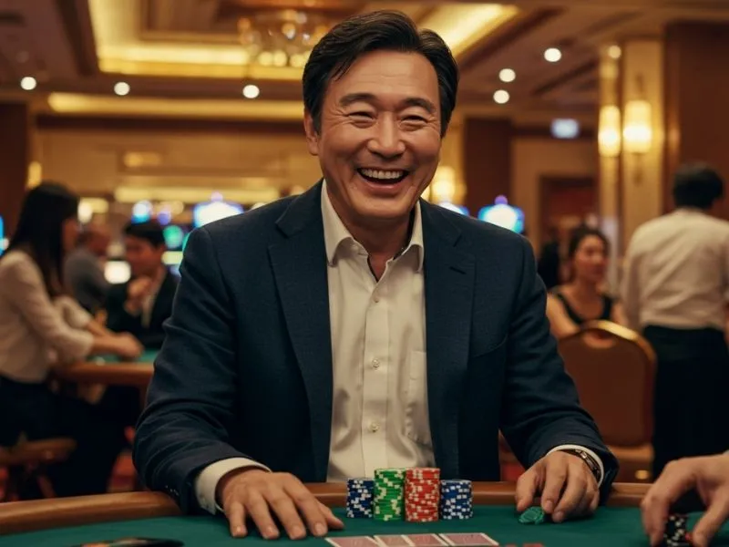 Smiling man holding casino chips while playing at Masaya 365 Casino