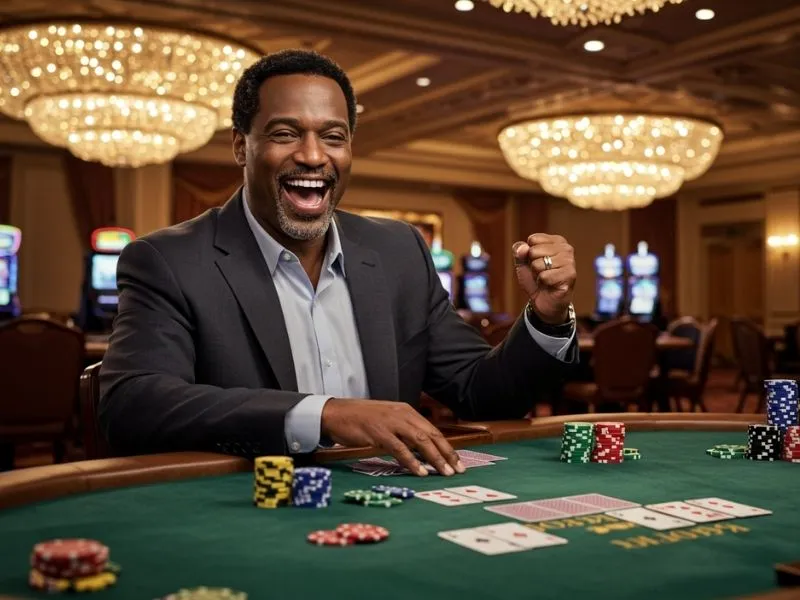 Happy gamer playing poker after successfully accessing mwplay888 casino login