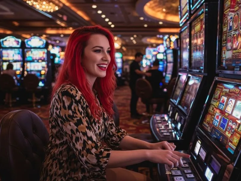 Excited player having fun on slot machines while enjoying pagtaya online casino