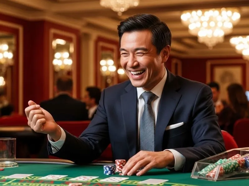 Man laughing and enjoying table games at a Pampanga casino