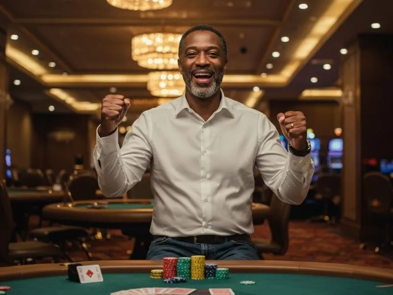 Poker player having fun at the table in tmtplay best online casino