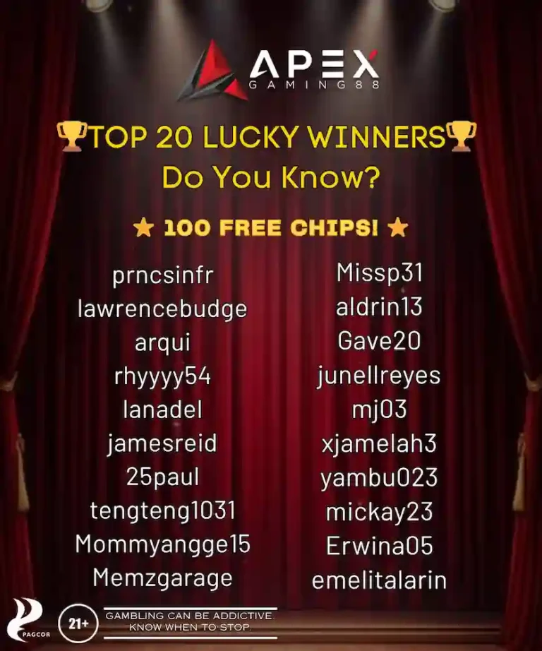 Top 20 Lucky Winners in Apex Gaming88 - Updates